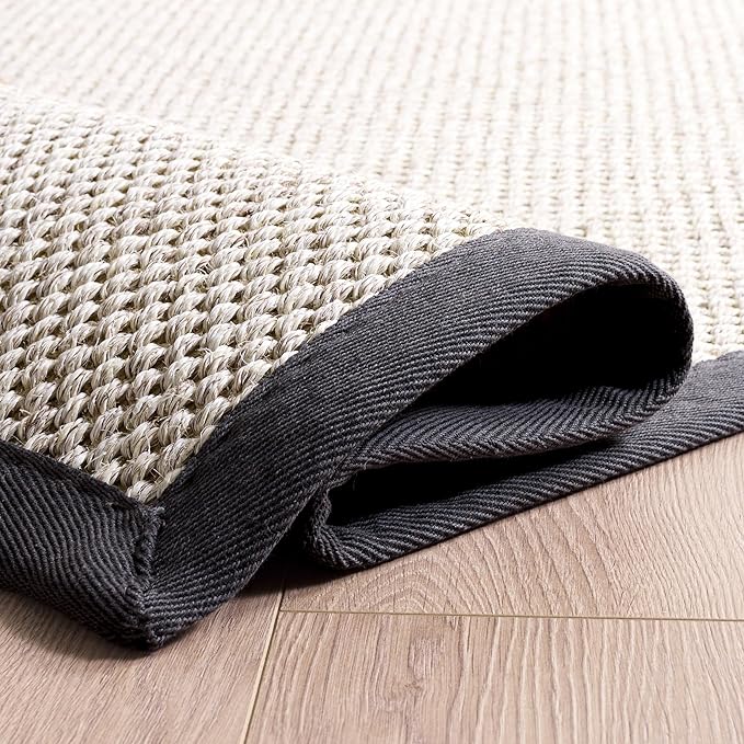 SAFAVIEH Area Rug 8x10 - Natural Fiber Collection - Large - Marble & Dark Grey, Sisal, Woven Design with Border (NF143D)