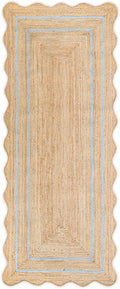 Wave Scalloped Natural Jute Rug Boho Jute Rug Entryway Runner Rug Farmhouse Scallop Rug, Gray (2'6"x16')