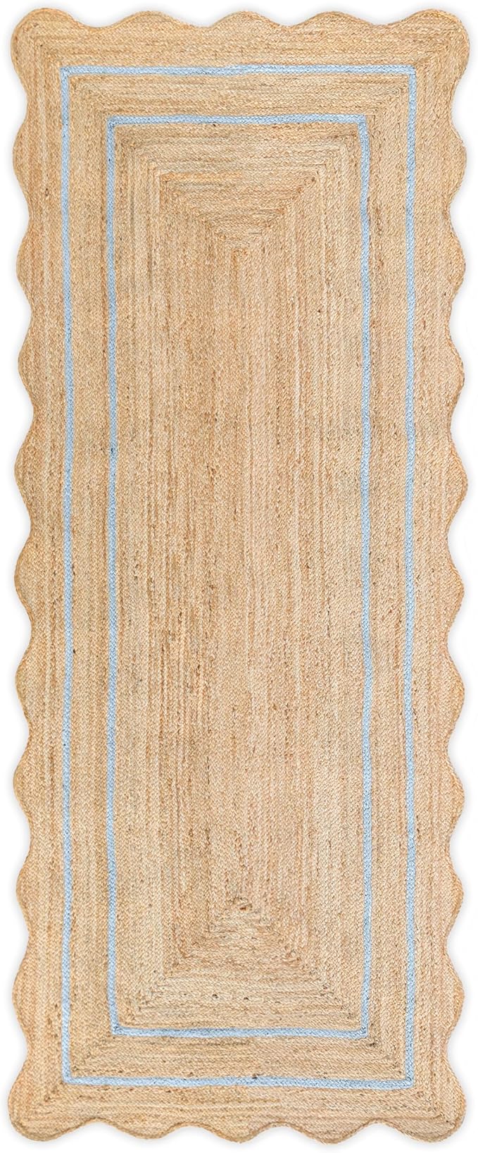 Wave Scalloped Natural Jute Runner, Gray (2'6"x12'): Boho Farmhouse Entryway Scallop Rug