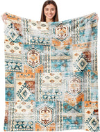 Aipon Boho Aztec Throw Blanket 60"x 80", Western Indian Native American Blanket Southwestern Decor, Orange Teal Soft Cozy Lightweight Throws Blankets Gifts for Women Men Couch Bed Sofa Chair