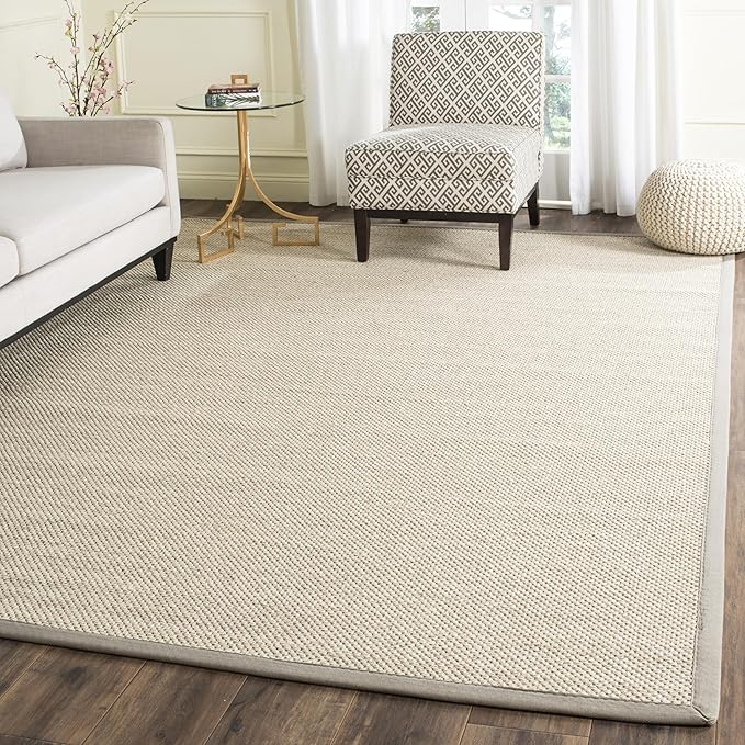 SAFAVIEH Area Rug 8x10 - Natural Fiber Collection - Large - Marble & Khaki, Sisal, Woven Design with Border (NF143E)