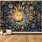Aipon Sun and Moon Tapestry for Bedroom Boho Hippie Floral Wall Tapestry Aesthetic Vintage Stained Glass Plant Extra Large Tapestries Wall Hanging for Living Room Dorm 90 x 68 Inch