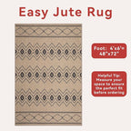 Tangsoo Modern Boho Easy Jute Rug 4x6,Non-Slip Ultra Thin Washable Rug for Patio Farmhouse Non Shedding Indoor Door Mat for Porch Patio Bedroom Living Room
