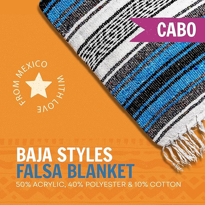 Large Mexican Blanket in Turquoise — Handcrafted Serape Falsa Yoga Blanket (73” x 48”) – Durable Throw for Camping, Beach & Outdoor Use – Artisan Craft, Made in Mexico from Recycled Fibers