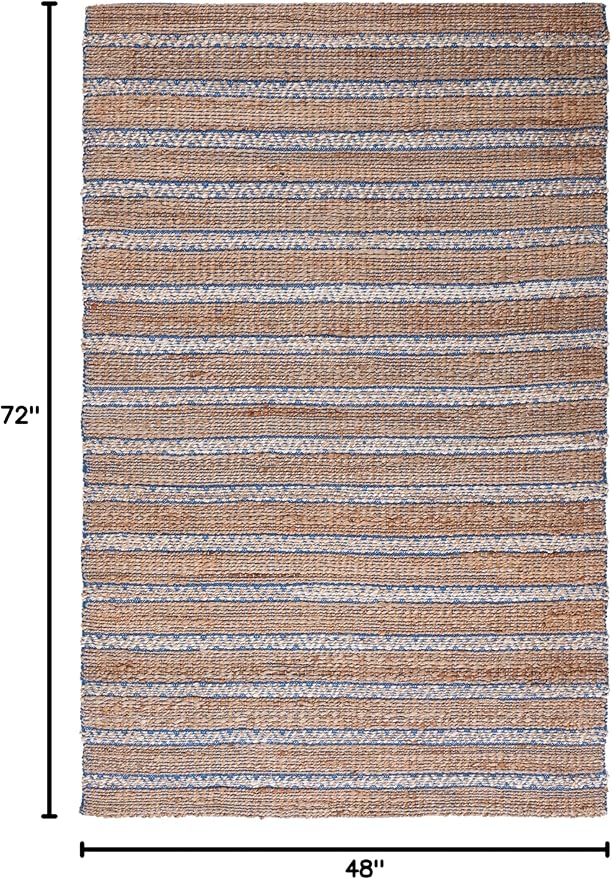 SAFAVIEH Natural Fiber Collection Accent Rug - 4' x 6', Blue & Natural, Handmade Flat Weave Stripe Jute & Cotton Jute, Ideal for High Traffic Areas in Entryway, Living Room, Bedroom (NFB655M)