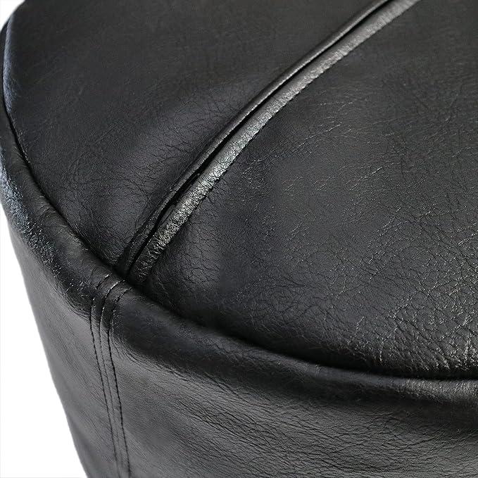 Thgonwid Unstuffed Faux Leather Pouf Cover, Handmade Footstool Ottoman Storage Solution, Floor Footrest Cushion - 16.5" Dx12 H, Pure Black