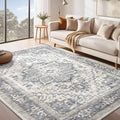 Washable Rug 8x10 Area Rugs: Boho Vintage Distressed Oriental Medallion Neutral Thin Large Rug Carpet for Living Room Bedroom Dining Room Home Office Decor - Light Blue