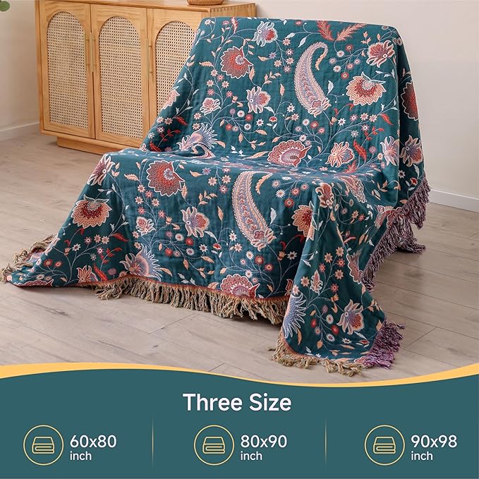 Boho Large Cotton Throw Blanket 80''x90'',Ultra Soft Rustic Quilt,Sofa Throw Cover with Tassels,Farmhouse Lightweight Woven Throw for Bed,Travel,Couch,Home Decor