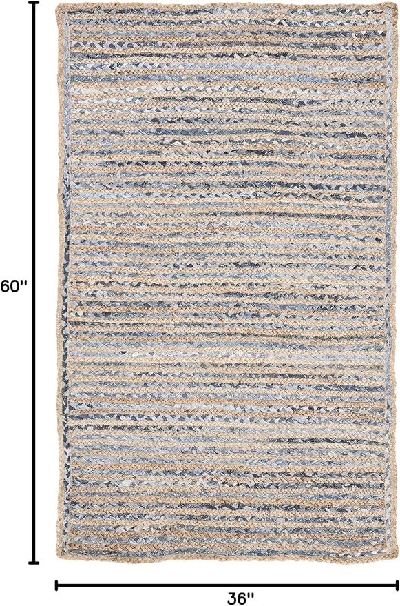 SAFAVIEH Cape Cod Collection Accent Rug - 3' x 5', Natural & Blue, Handmade Flat Weave Jute, Ideal for High Traffic Areas in Entryway, Living Room, Bedroom (CAP250A)