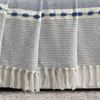 Lush Decor Herringbone Stripe Woven Tassel Yarn Dyed Cotton Tassel Throw Blanket 50" W x 60" L Navy & White - Striped Throw Blankets - Blue Couch Blanket