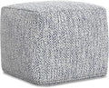SIMPLIHOME Nate Square Pouf - 18 inch Wide Upholstered Handwoven Cotton Ottoman in Denim Melange, Boho Footstool or Extra Seating for Living Room or Bedroom with Polystyrene EPS Beads, Assembled