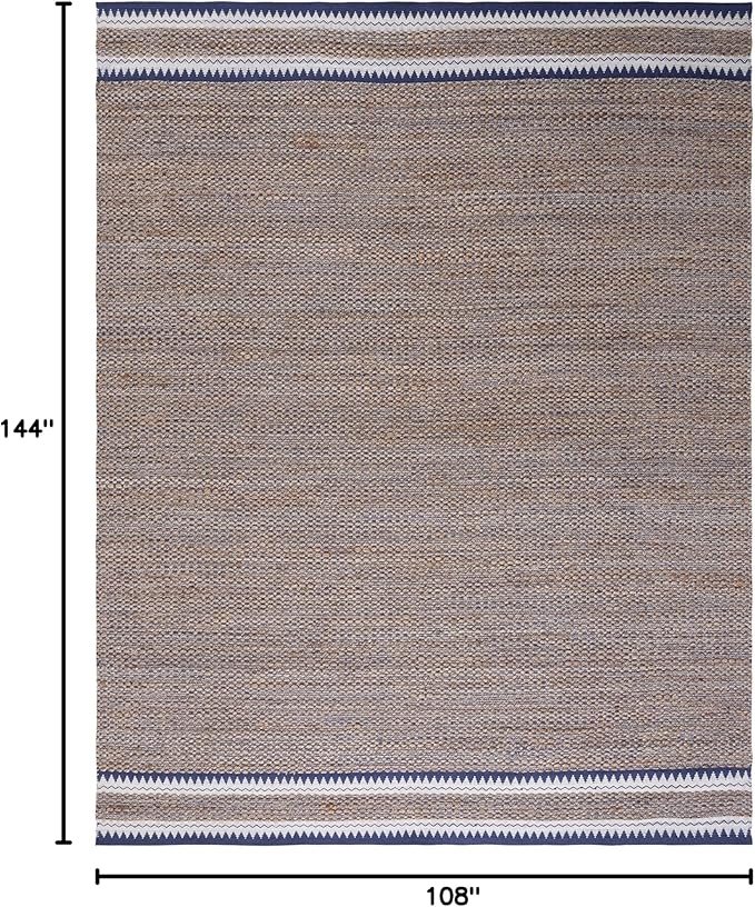 SAFAVIEH Natural Fiber Collection Area Rug - 9' x 12', Natural & Navy, Handmade Farmhouse Boho Coastal Rustic Jute, Ideal for High Traffic Areas in Living Room, Bedroom (NF874N)