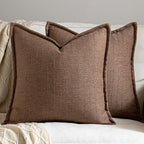 26x26 Linen Euro Sham Pillow Covers Brown Pack of 2 Farmhouse Boho Neutral Accents Striped Textured Square Decorative Throw Pillow Cases for Living Room Couch Bed Home Decor
