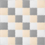 ProSource Foam Puzzle Floor Play Mat for Kids and Babies with Solid Colors, 36 or 16 Interlocking Tiles with Borders, White/Grey/Beige