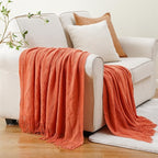 BATTILO HOME Orange Fall Throw Blanket for Couch Sofa, Knitted Decorative Blankets Throws Halloween Throw Blanket Fall Decorations Home Decor (Salmon, 50"x60")