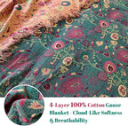 MSGKV Boho Throw Blanket for Couch and Sofa Cotton Blankets for Living Room Bedroom Reversable Florals Throw 60"x80" Spring Breathable Cozy Blankets