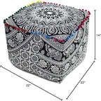 CRAFT KALA Square Mandala Floor Pillow Cushion Cover Seating Throw Cover Hippie Decorative Bohemian Ottoman Poufs Cover Pillow Cases Cotton Living Room Home Décor 22X22X14 inch, Black White Elephant