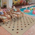 HUGEAR 6x9 Jute Outdoor Indoor Checkered Rug Washable Linen Textured Weave High Traffic Stain Resistant Non Slip Durable Carpet for Livingroom Patio Deck Balcony Courtyard (Rainbow, 6' x 9')