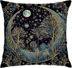 Vintage Dark William Morris Night Moon Forest Decor Pillow Covers 18x18,Black Forest Decor,Dark Dcademia Floral Decorative Throw Pillow Covers for Home Bedroom Living Room