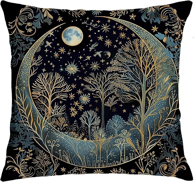 Vintage Dark William Morris Night Moon Forest Decor Pillow Covers 18x18,Black Forest Decor,Dark Dcademia Floral Decorative Throw Pillow Covers for Home Bedroom Living Room