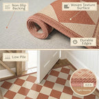 Terracotta Beige Diamond Checkered 3x5 Entryway Rug, Boho Easy Jute Indoor Outdoor Rug, Modern Farmhouse Washable Non Slip Porch Patio Rug for Kitchen, Balcony, Bedroom, Laundry Room, Mudroom
