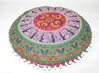 CRAFT KALA Large Round Bohemian Floor Pillow Pouf Cover Mandala Meditation Room Pillow Cover for Adults Boho Seating Poufs Cushion Cover for Kids Playroom Multi 6 Color 32" Round