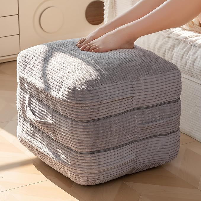 HIGOGOGO Pouf Ottoman Stuffed Square Modern Foam Filled Foot Rest Poufs 20 X 18 Inches Modular Ottomans Separated Into Floor Cushions for Living Room Chair Decorative Stool, Grey