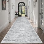 Runner Rug 3x12 Washable Non-Slip Hallway Runner Rugs for Kitchen Bathroom Laundry Room Grey Vintage Floor Carpet Runners for Hallways Entryway