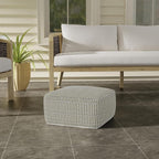 SIMPLIHOME Safford Square Pouf - 20 inch Wide Upholstered PET Polyester Ottoman in Natural/Travertine/White, Boho Indoor/Outdoor Footstool or Extra Seating for Living Room or Bedroom, Assembled