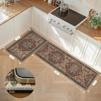 GENIMO Kitchen Mats for Floor 2PCs, Washable Anti Fatigue Mat for Cushioned, 17.3"x59"+17.3"x30", Waterproof Kitchen Rugs, Non Slip Comfort Standing Mat Rug for Home, Sink, Laundry, Bordeaux