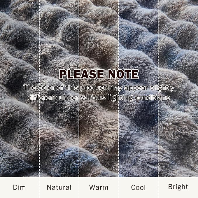 EMME Faux Fur Blanket Twin Size Tie-Dye Dark Gray - Big Bubble Rabbit Cozy Blanket for Couch, Thick Furry Plush Shaggy Blankets, 650GSM, 60x80 Inches