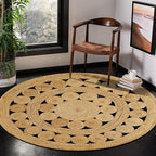 Hand Woven Jute Area Rug - 6' Round - Rustic Beige Reversible Farmhouse Rugs for Bedroom, Kitchen, Living Room - Vintage Natural Braided Entry Floor Décor Circle Boho Round Jute Rug 6 Foot