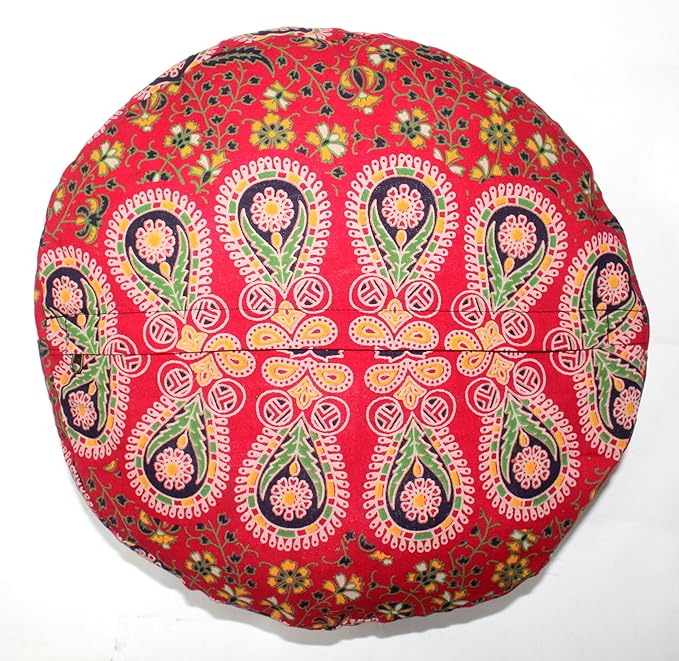 CRAFT KALA Red Peacock Large Hippie Mandala Meditation Floor Ottoman Pillow Cushion Pouf Cover Square Poufs Bohemian Circle Floor Cushion Case Outdoor Fireplace Yoga Living Room Decor Cover 18" Round