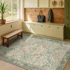 Washable Area Rugs 5x8 for Bedroom - Sage Green Boho Rugs for Living Room, Dining Room, Home Office, Playroom, Light Green Botanical Bird Pattern, Non Slip Stain Resistant Low Pile