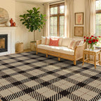 Washable Easy Jute Area Rug 8x10 for Living Room, Washable Checkered Plaid Area Rugs for Dining Room, Indoor Outdoor Non Slip Neutral Farmhouse Black and Beige Foldable Carpet