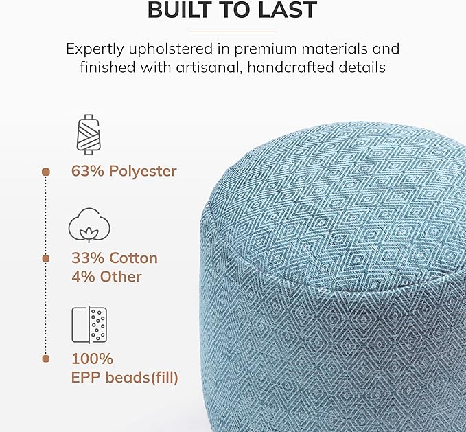 Anji Mountain Pouf Ottoman Foot Rest, Handmade Ottoman Pouf, Comfortable Foot Stool, Decorative Floor Seating for Living Room Decor, Bedroom & Home Décor Accent - Blue