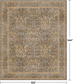 Washable Living Room Rug 10x12 - Brown Oriental Area Rug for Dining Room Under Table, Low Pile Non-Slip Floor Decor for Bedroom Under Bed - Vintage Earthy Design & Stain Resistance