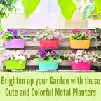 LaLaGreen Outdoor Hanging Planter (11.2 Inch, 6 Pack) Light Purple, Green, Yellow, Cadet Blue, Dark Pink, Red Metal Iron Window Box Flower Pot Deck Railings Balcony Fence Rail Porch Home Garden Decor