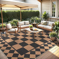 GarveeHome Easy Jute Rug 8x10 Washable Rugs for Living Room Bedroom Checkered Outdoor Rug for Patio Non-Slip No Shed Jute Rugs Geometric Carpet for Farmhouse Dining Room Backyard, Black Brown