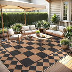 GarveeHome Easy Jute Rug 10x13 Washable Rugs for Living Room Checkered Indoor Outdoor Rug for Patio Non-Slip No Shed Jute Rugs Geometric Carpet for Farmhouse Dining Room Backyard Office, Black Brown