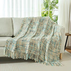 Multi-Color Blue Grey Cable Woven Throw Blanket for Couch,60"X80" Boho Style Textured Blankets for Home Decor,Super Soft Warm Cozy Chunky Blanket with Decorative Tassels for Bed