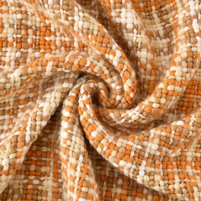 Soft Neon Color Knit Throw Blanket with Tassels, Cozy Boho Home Decro Throw for Sofa Couch Chair Bed, 50X60 Inch, Machine Washable, Orange Color Scheme
