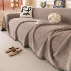 ROOMLIFE Brown Waterproof Sofa Cover, Vintage Couch Cover for 3 Cushion Sofa, Non Slip Chenille Sofa Slipcovers for Dog, Washable Furniture Sofa Protector Cover with Tassel for Living Room, 71''X150”