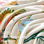 Boho Throw Blanket, 100% Organic Cotton Breathable Skin-Friendly Ultra Soft Bed Quilt Throw - All Season Floral Bird Farmhouse Décor Luxury Blanket for Sofa Couch Chair and Gift. 91" x 98"