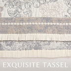 jinchan Boho Floral 100% Cotton Blanket 4-Layer Throw Blanket with Tassel Grey and White Flower Butterfly Soft Luxury Rustic Farmhouse Decor Blanket for Couch Bed 60x80 inch All Season Gift for Women