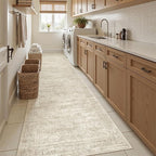 Runner Rug 2'6" x 10' Washable Non-Slip Runner Rugs for Kitchen Bathroom Laundry Room Vintage Ultra Thin Runners for Hallway Entryway Beige