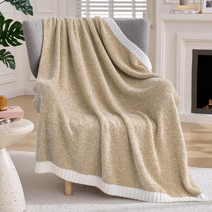Joiedomi Throw Blanket for Couch Bed, Light Camel Knitted Blankets Gifts for Women Mom Girls, Cozy Cute Soft Throw Home Room Decor Aesthetic for Women Mothers Birthday Gifts 50x60 Inches