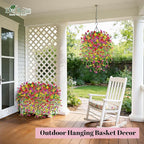 Der Rose Artificial Hanging Flower Basket for Outdoors Fake Hanging Flowers Plants with 4 Faux Silk Trailing Vines for Porch Patio Balcony Spring Decor