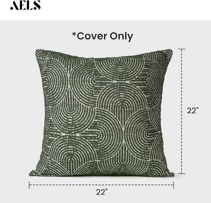 AELS Boho Decorative Textured Throw Pillow Covers 22x22, Modern Mid Century Rainbow Tufted Pillow Case, Farmhouse Rustic Geometric Woven Cushion Case for Bed Couch Sofa, Olive Green