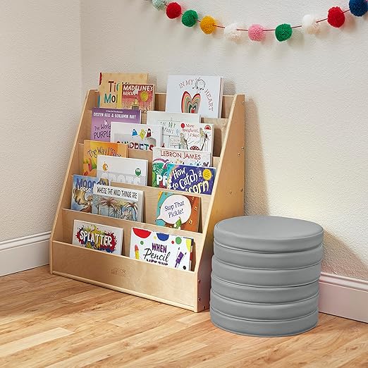 ECR4Kids SoftZone Floor Cushions, Round, Flexible Seating, Grey, 6-Piece